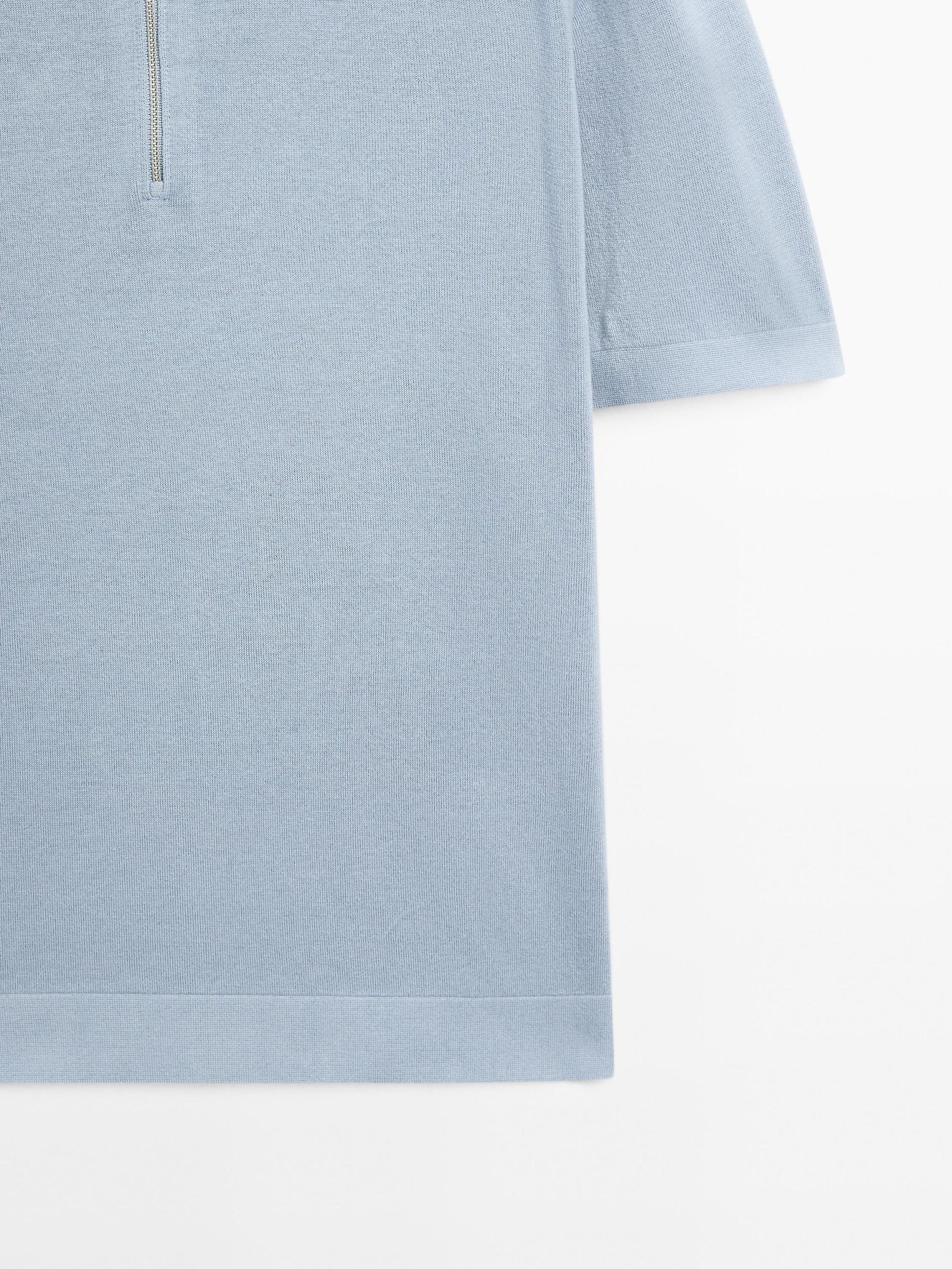 Cotton knit quarter-zip polo shirt Product Image