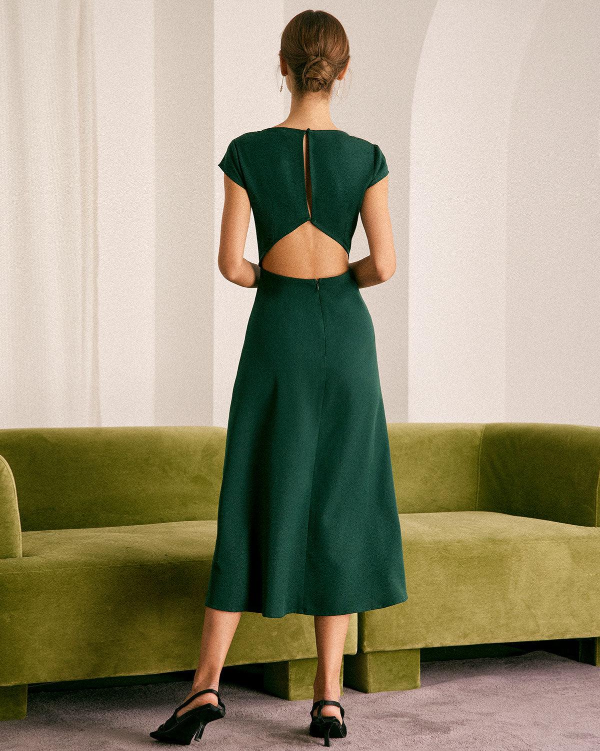 The Green Boat Neck Cutout Back Midi Dress Product Image