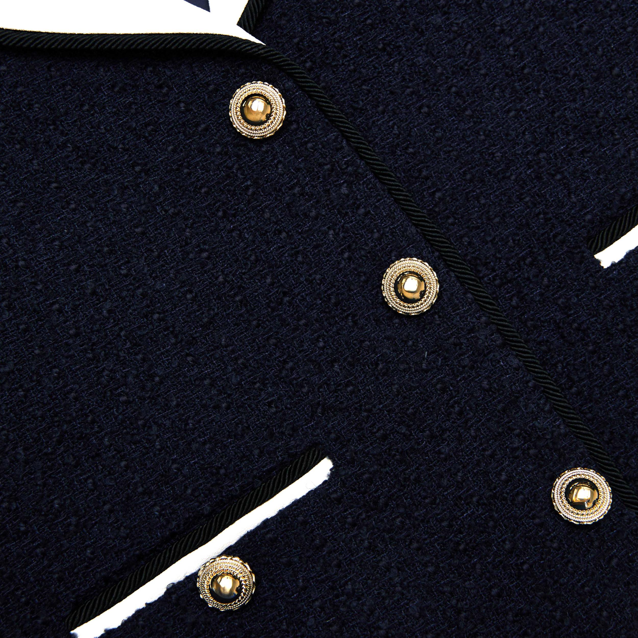 Navy Boucle Contrast Collar Jacket Product Image
