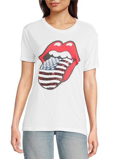 Lucky Brand Knit Rolling Stones Floral Graphic Crew Neck Short Sleeve Tee Product Image