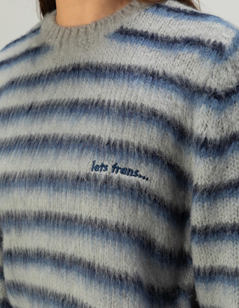 IETS FRANS Fluffy Stripe Womens Sweater - GRAY COMBO Product Image