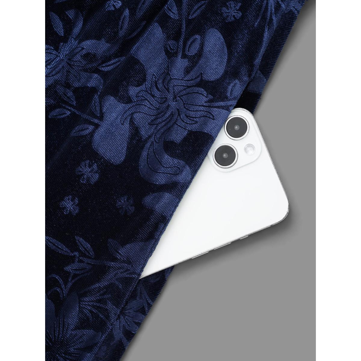 Plus Size Velvet Button Detail V-Shaped Neck Dress DarkBlue Women Cocktail Texture V-neck Elbow-length sleeve Curvy BloomChic 30/6X Product Image