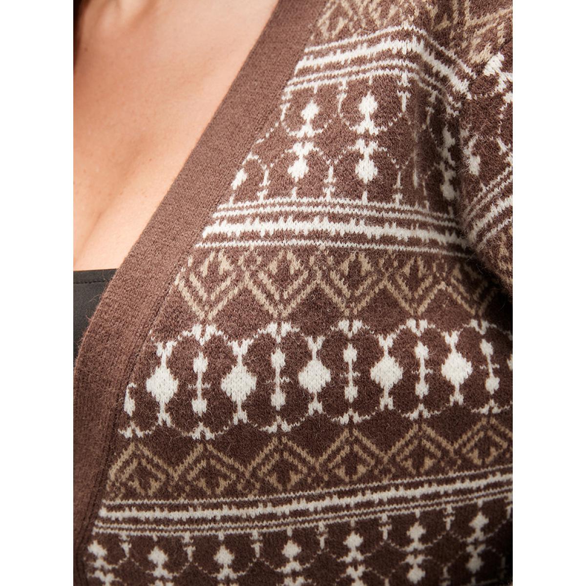 Plus Size Bandana Contrast Super Soft Knit Pocket Open Front Cardigan Tan Women Casual Loose Long Sleeve Dailywear Cardigans BloomChic 28/5X Product Image