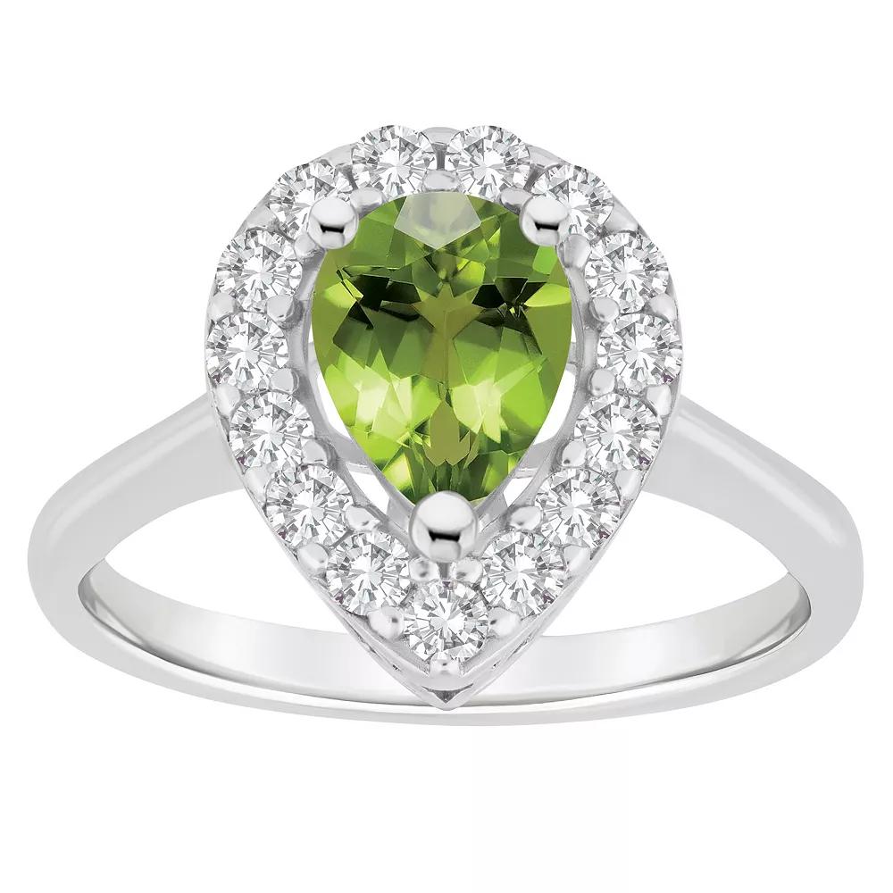 Celebration Gems Sterling Silver Pear Shape Gemstone Halo Ring, Women's,  Product Image
