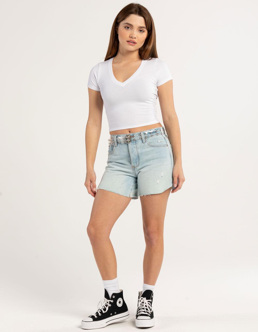 TILLYS V-Neck Rib Womens Tee - WHITE Product Image