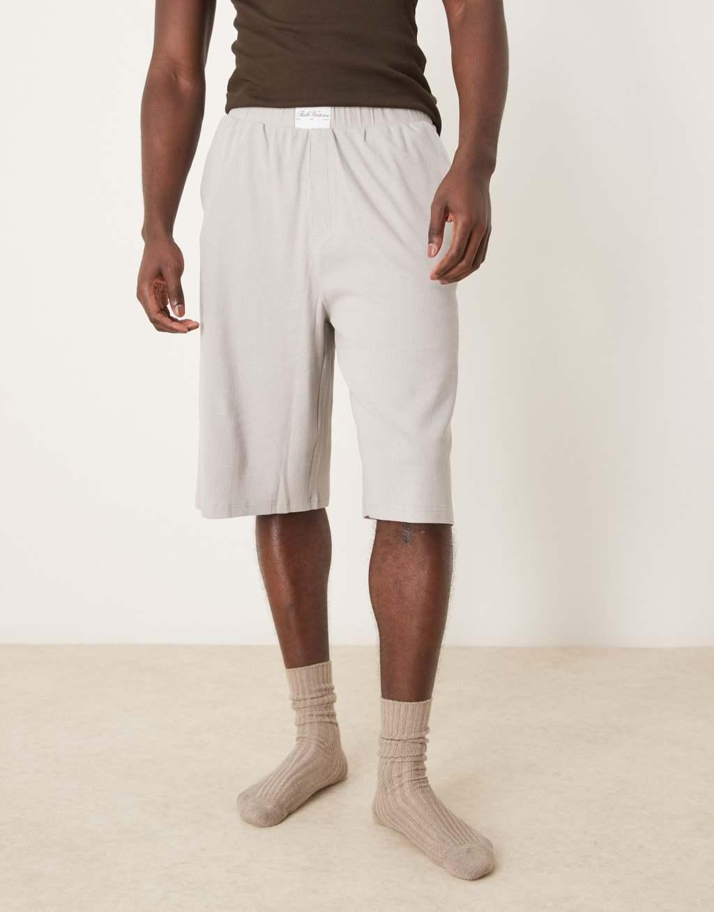 ASOS DESIGN ribbed jorts with embroidered patch in gray  Product Image