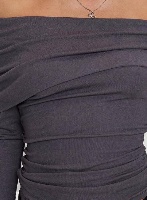 Erving Long Sleeve Off Shoulder Top Slate Product Image