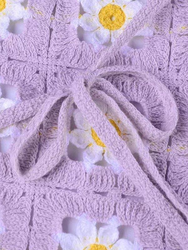 Hollow Out Crochet Floral Halter Crop Cami Top Product Image