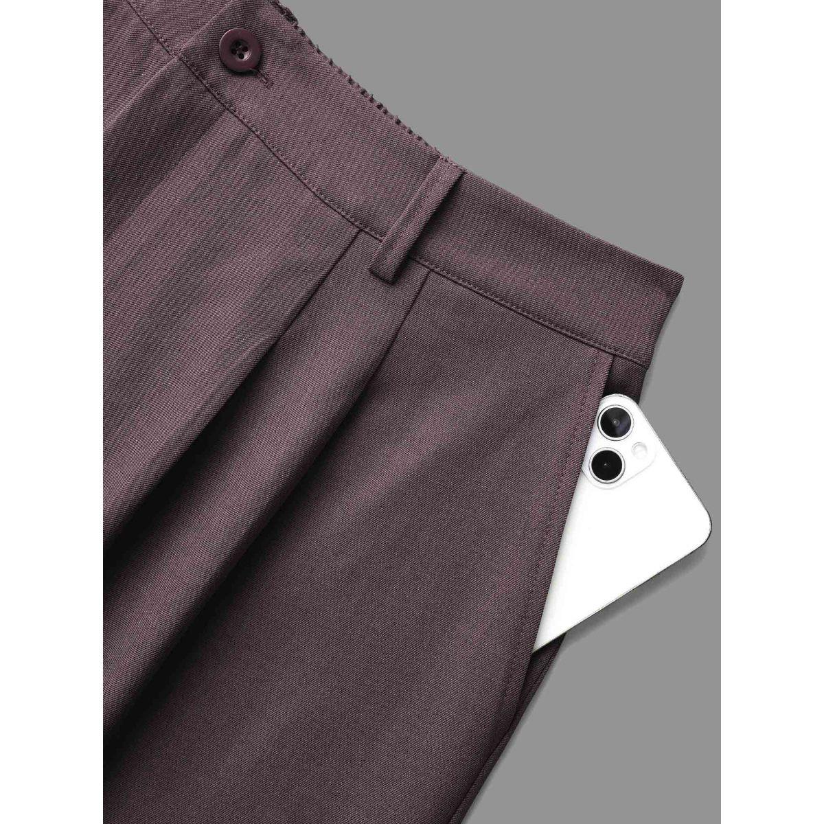 Plus Size Cuffed Hem Pleated Straight Leg Pants Women Mauve At the Office Straight Leg Mid Rise Office Pants BloomChic 22-24/3X Product Image