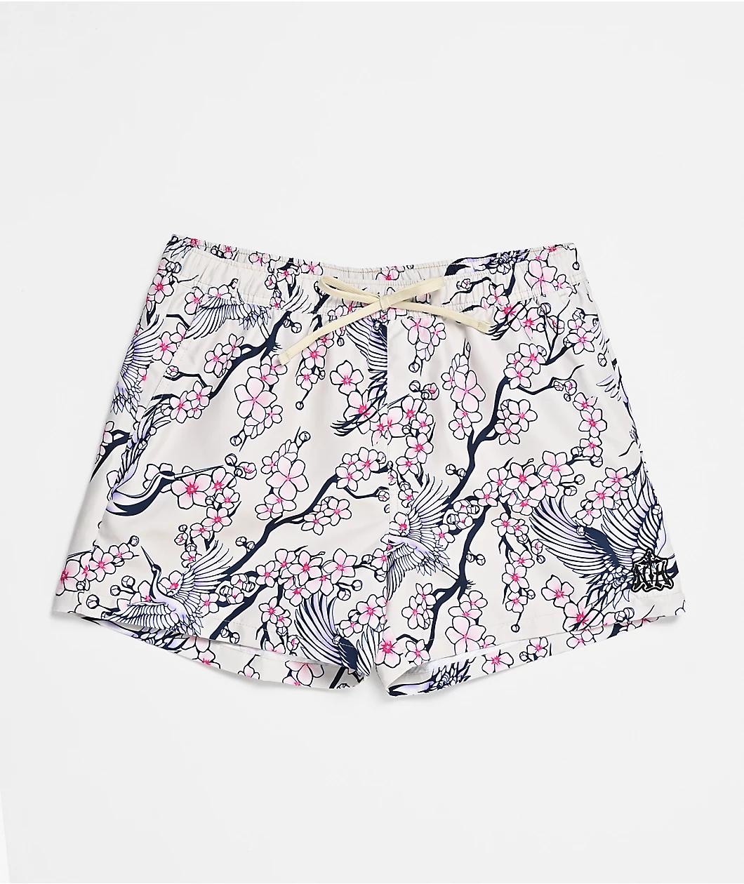 Ninth Hall Blossom Crane White Board Shorts Product Image