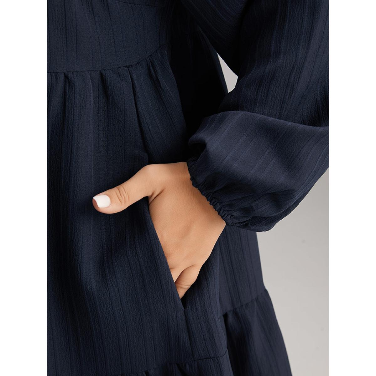 Plus Size Solid Cut Out Lantern Sleeve Dress DarkBlue Women Elegant Elastic cuffs Keyhole Cut-Out Long Sleeve Curvy Midi Dress BloomChic 14-16/1X Product Image