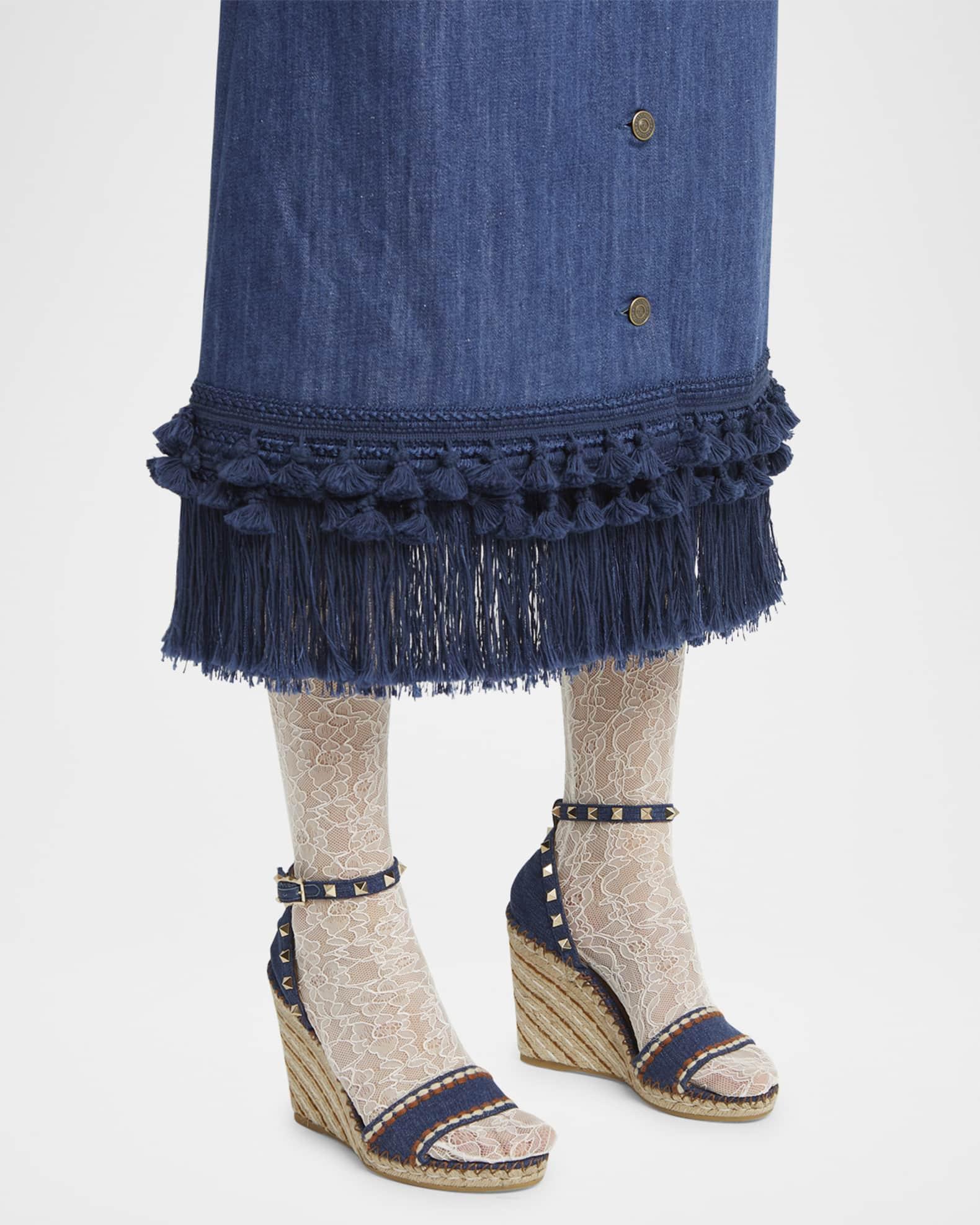 Rockstud Denim Wedge Espadrille Sandals Product Image