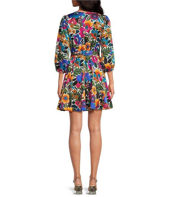 Sugarlips Santa Elena Floral Print Crew Neck 3/4 Balloon Sleeve Mini Dress Product Image