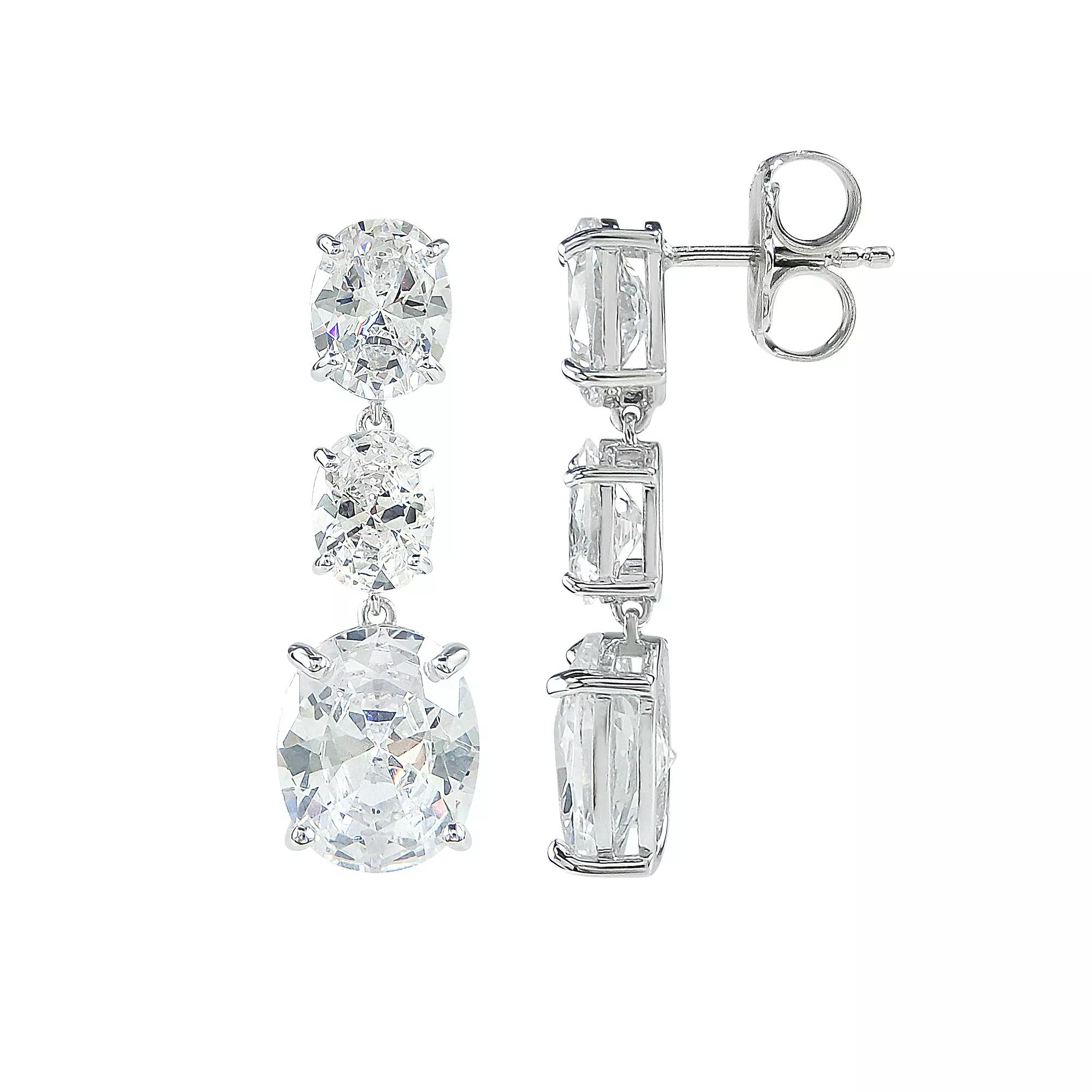 SIRI Rhodium-Plated Sterling Silver Three-Stone Drop Earring with Graduated White Cubic Zirconia, Women's Product Image