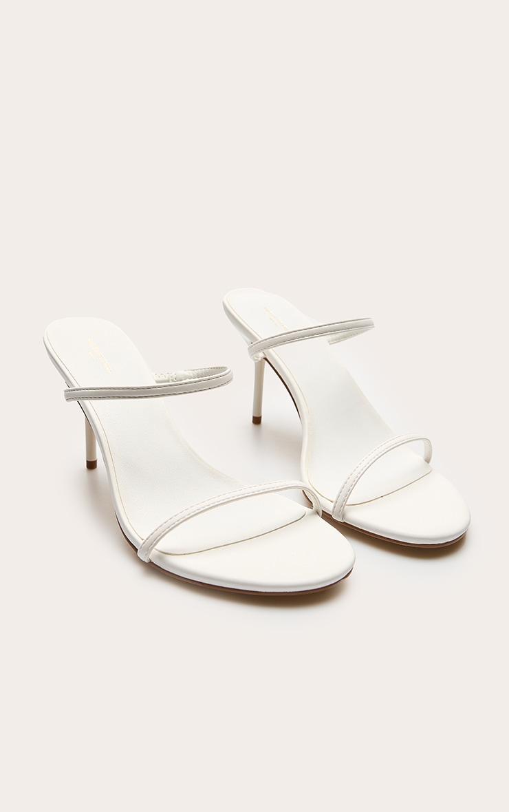White Wide Fit Pu Round Toe Strappy Stiletto Heeled Mules Product Image