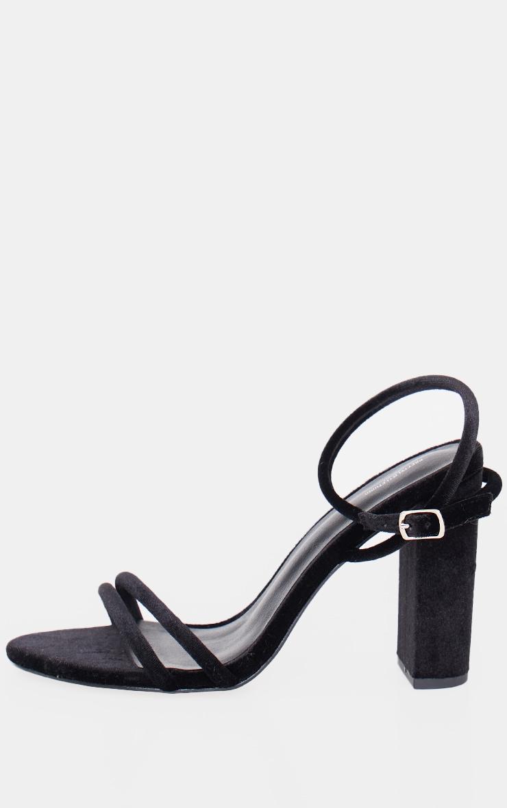 Black Velvet Wide Fit Round Toe Barely There Block High Heeled Sandals Product Image