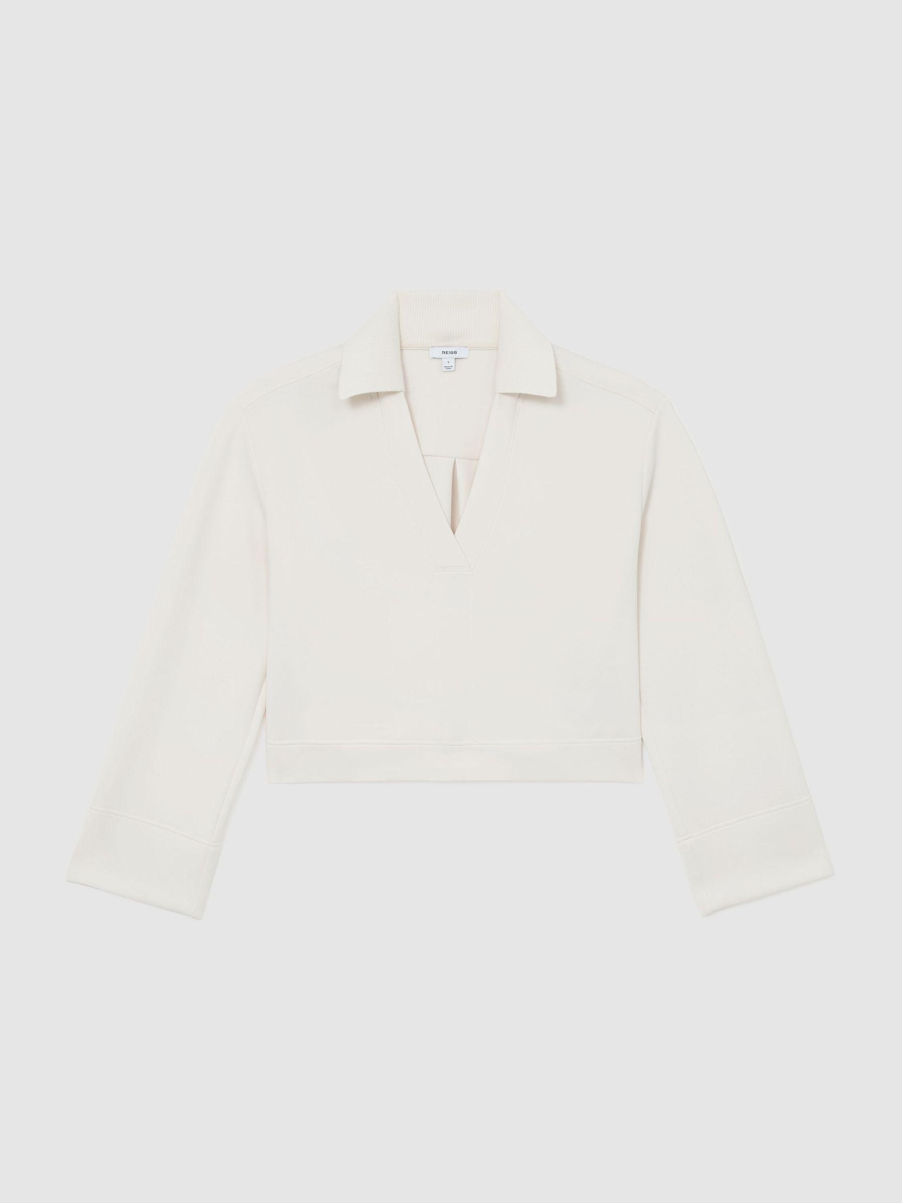 Premium Interlock Open-Collar Sweatshirt in Ivory Product Image