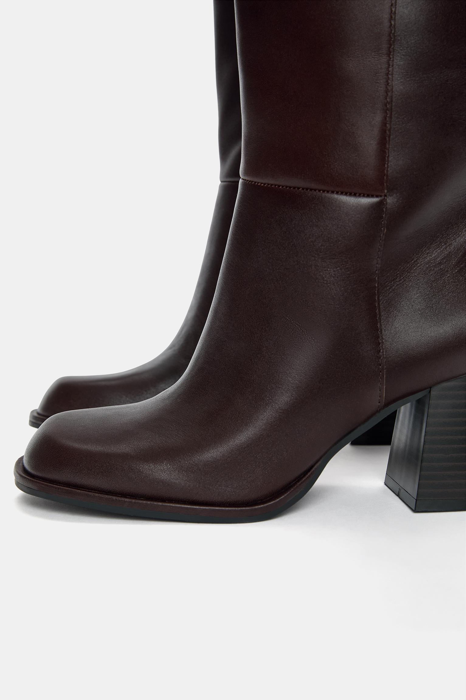 Leather high-heel knee-high boots Product Image