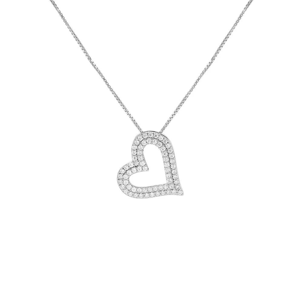 PRIMROSE Sterling Silver Cubic Zirconia Open Heart Pendant Necklace, Women's, Size: 18", Silver Tone White Product Image