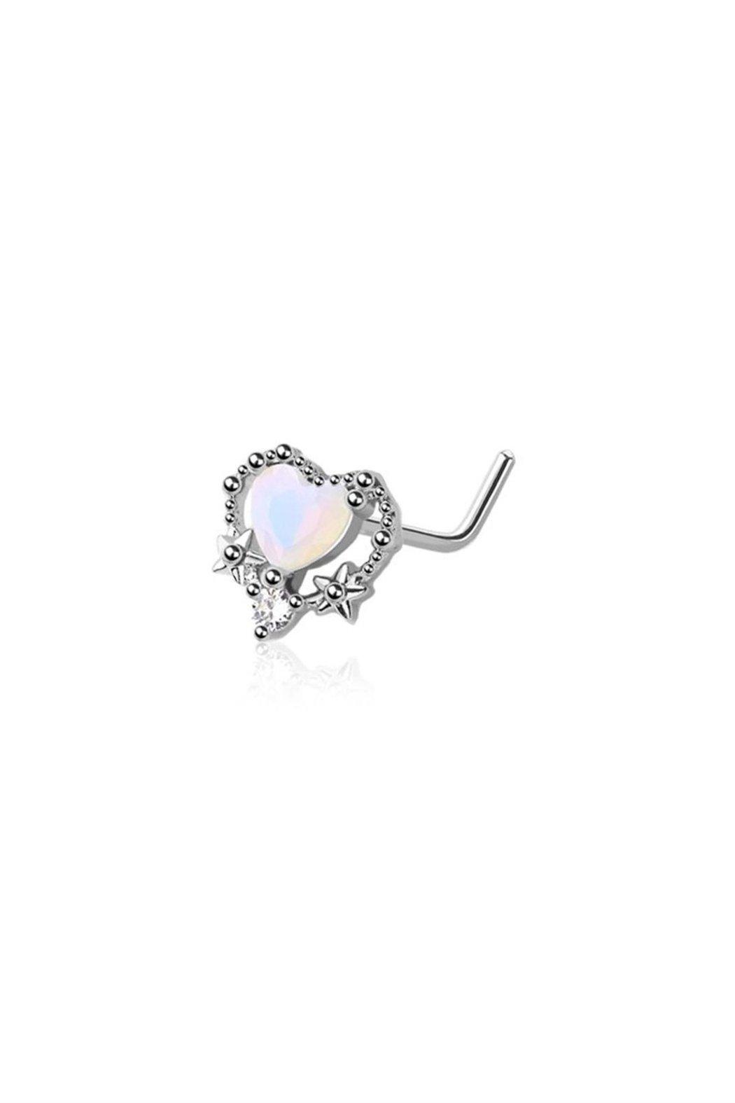 Opal Heart w/Center CZ Gem L-Shape Nose Ring Product Image