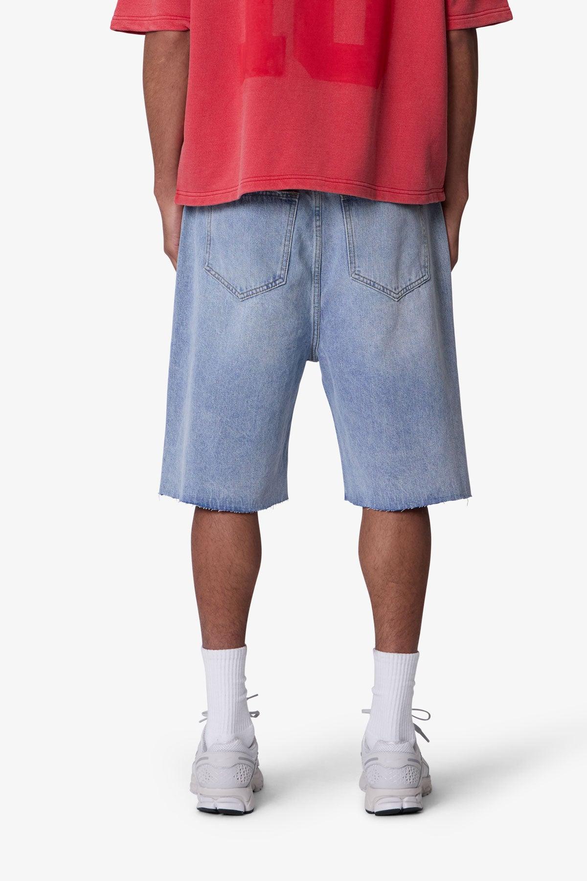Baggy Cut Off Denim Shorts - Light Blue Product Image