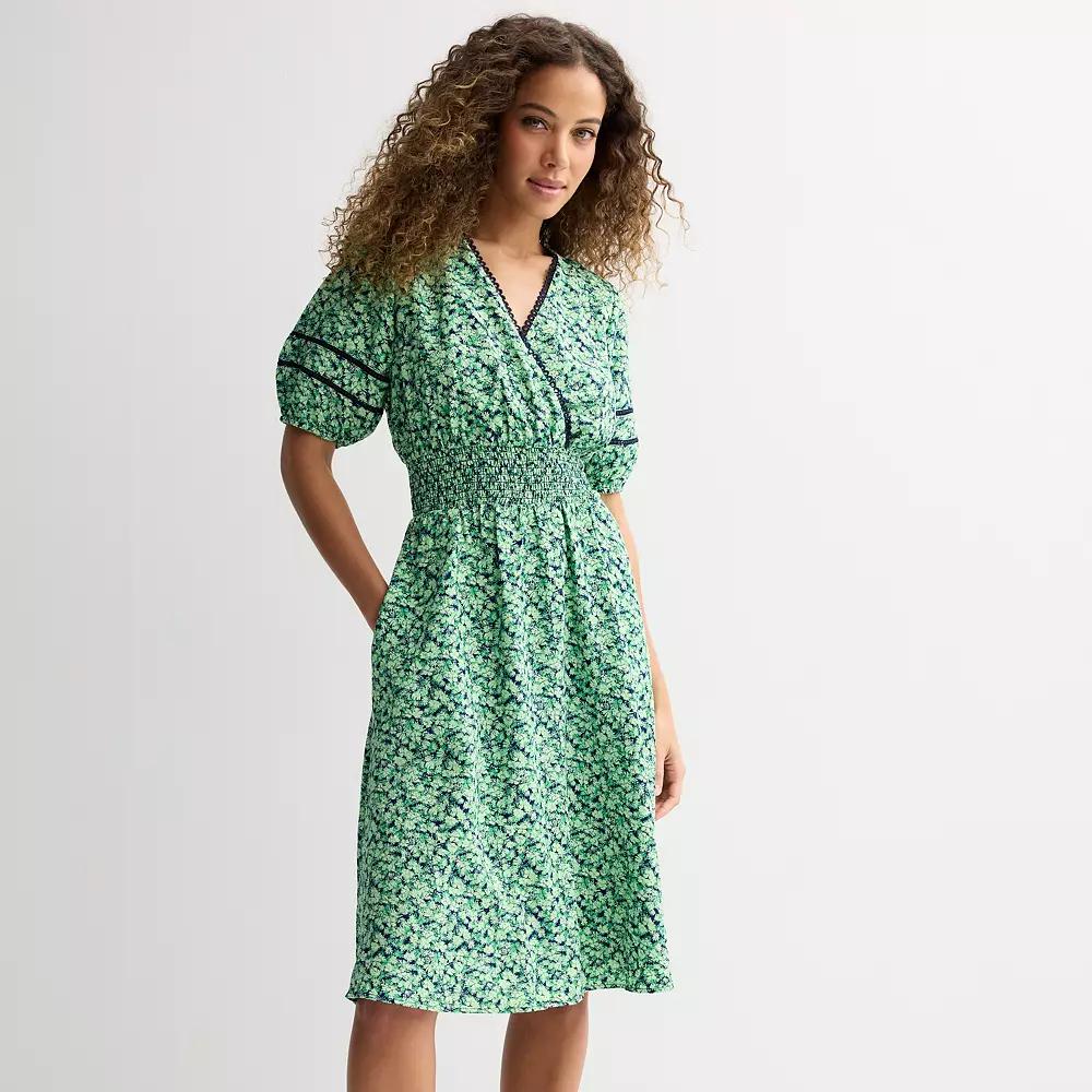 Women's Draper James Short Sleeve Smocked Waist Dress, Size: XL, Green Print Product Image