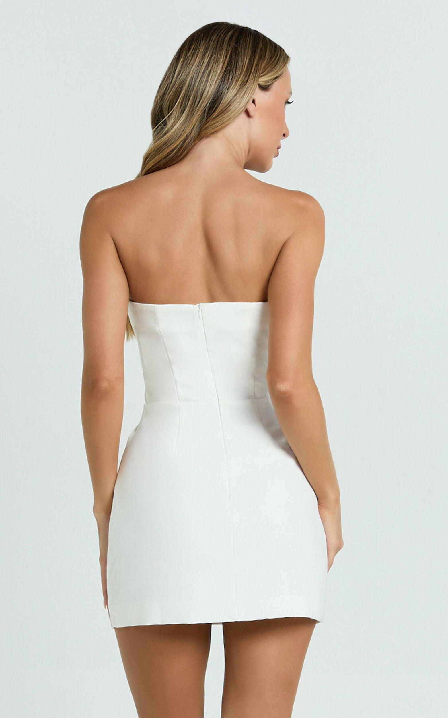 Selena Mini Dress - Strapless Fitted Dress in White Product Image