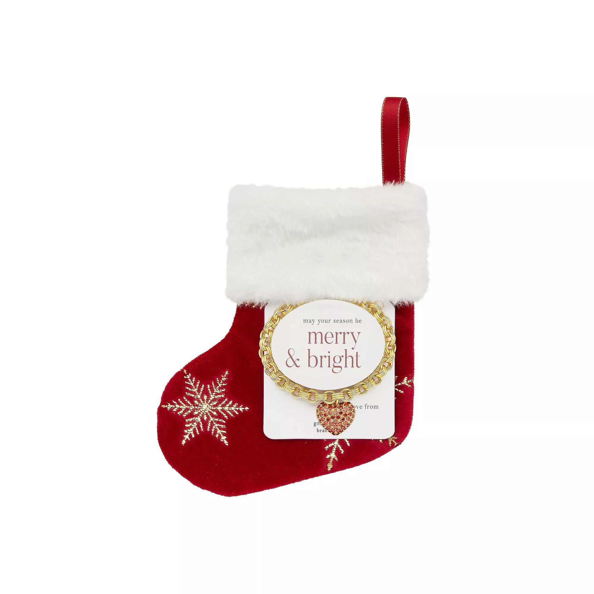 Brilliance 18k Gold Plated Pink & Red Cubic Zirconia Heart Charm Link Bracelet, Women's, Size: 7.5", Gold Tone Red Product Image