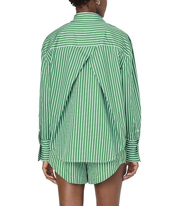 French Connection Alexis Stripe Poplin Angled Yoke Long Sleeve Oversized Shirt Product Image