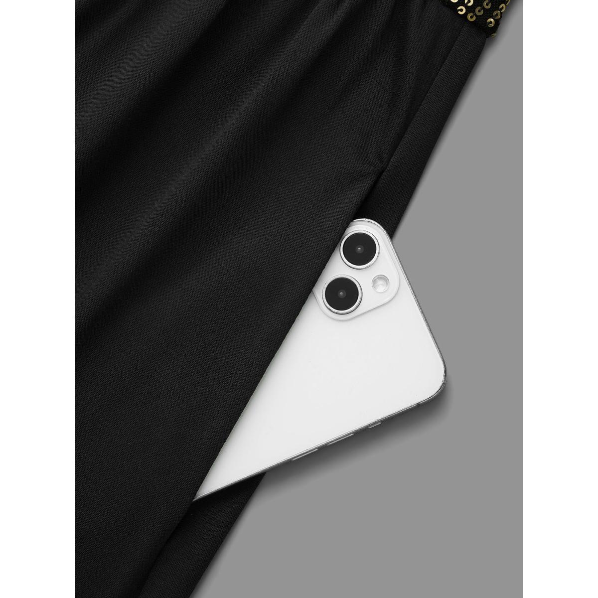 Plus Size Sequin Patchwork Dolman Sleeve Dress Black Women Cocktail Texture Party Curvy Bloomchic 26/4X Product Image