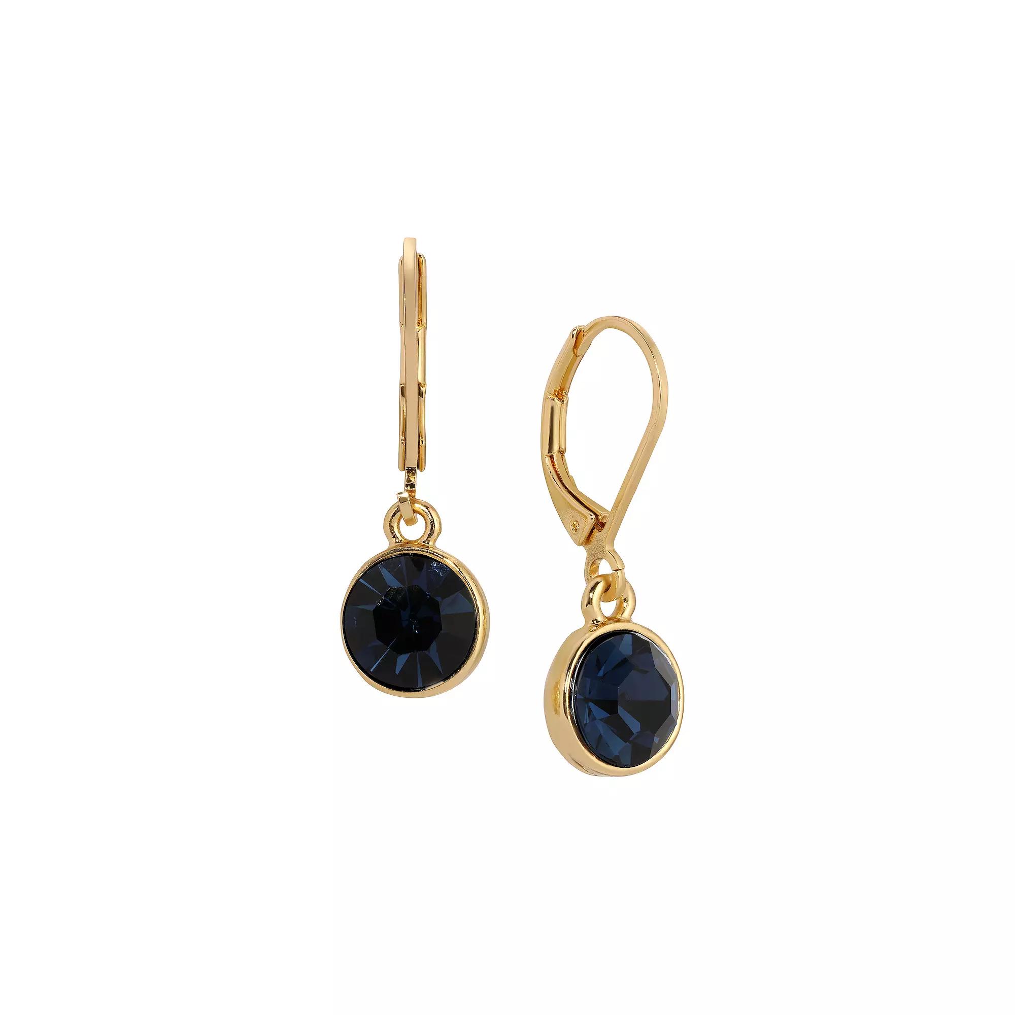 1928 Gold Tone Round Faceted Crystal Leverback Drop Earrings, Women's, Red Product Image