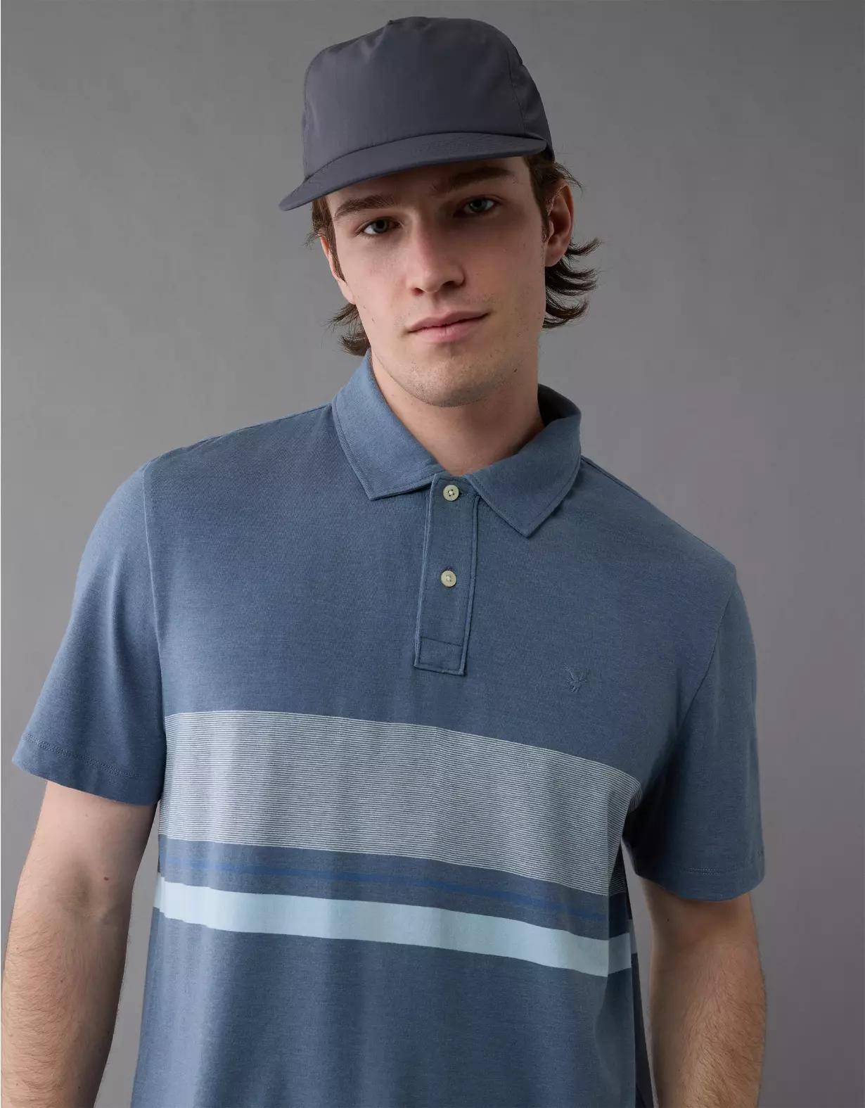 AE 24/7 Club Logo Striped Polo Shirt Product Image