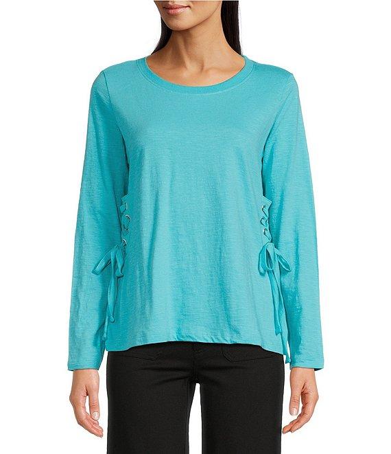 APNY Lace-Up Side-Tie Crew Neck Long Sleeve Top Product Image