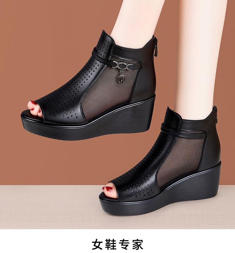 Platform Peep Toe Panel Mesh High Top Shoes Product Image