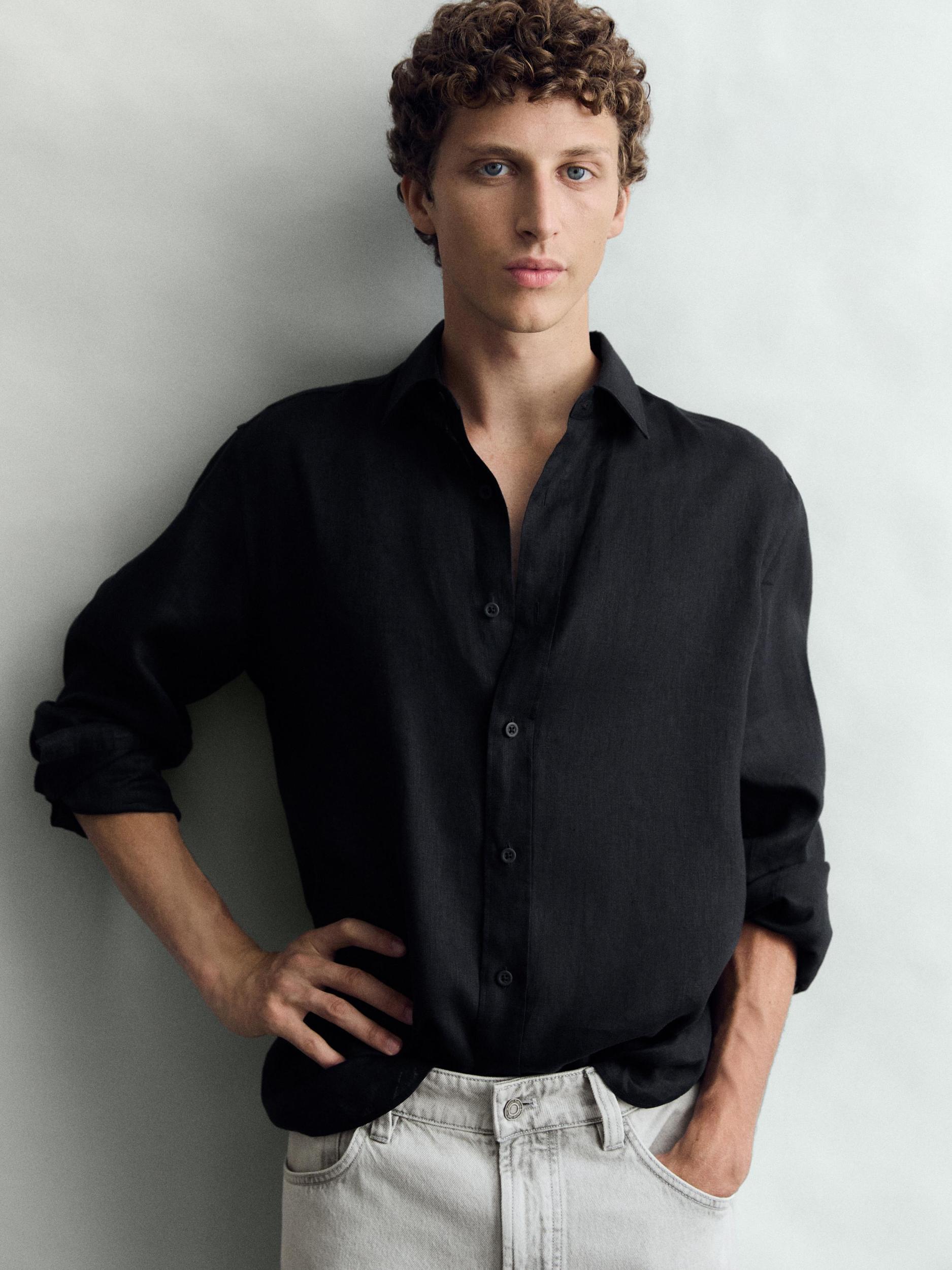 100% linen slim fit shirt Product Image