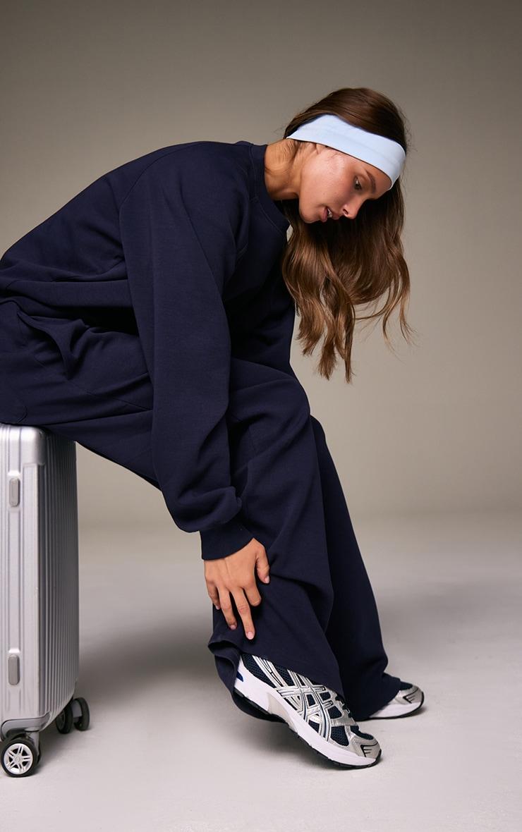 Navy Embroidered Interlock Wide Leg Sweatpant Product Image