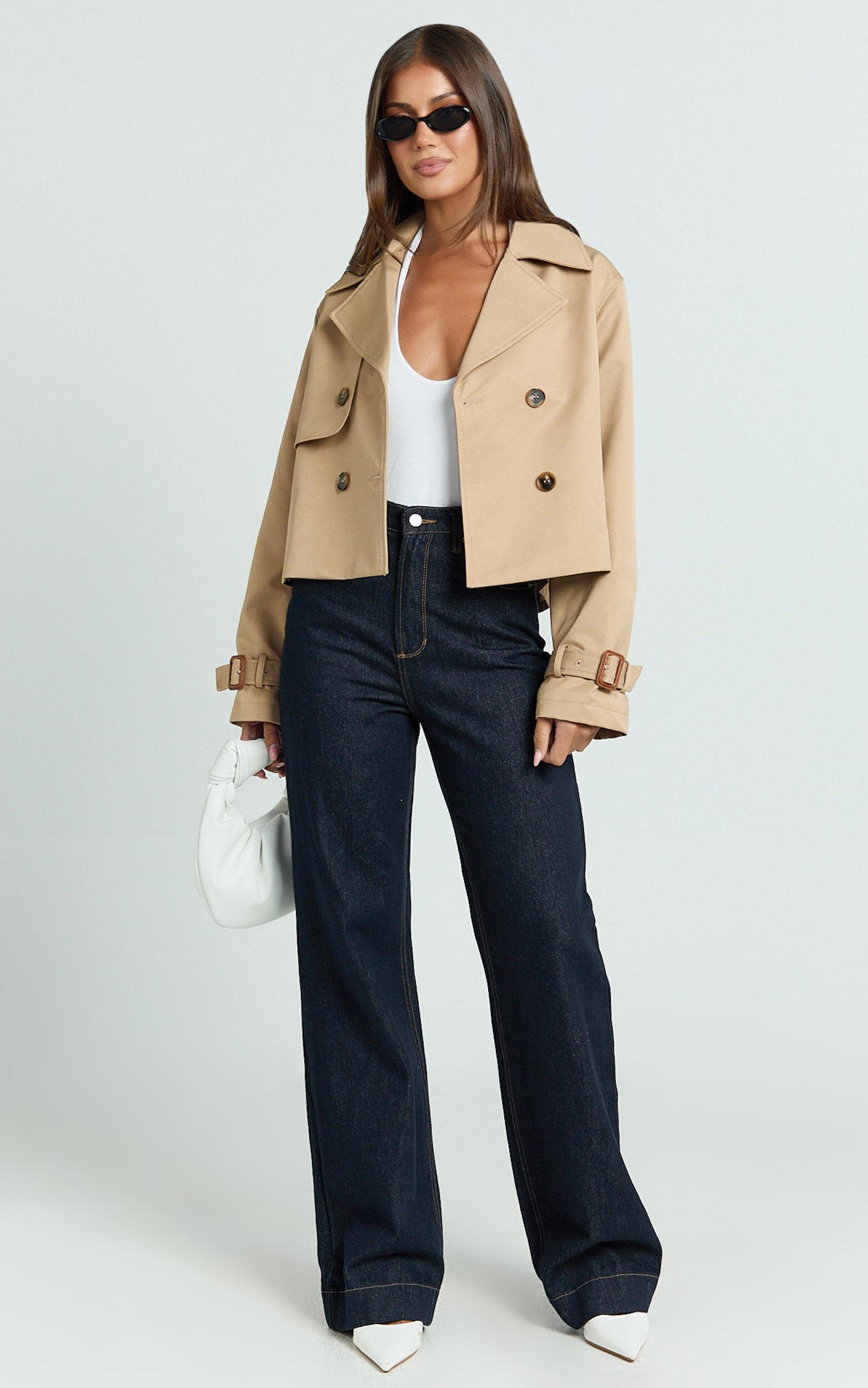 Rose Jacket - Cropped Double Breasted Trench Jacket in Beige Product Image