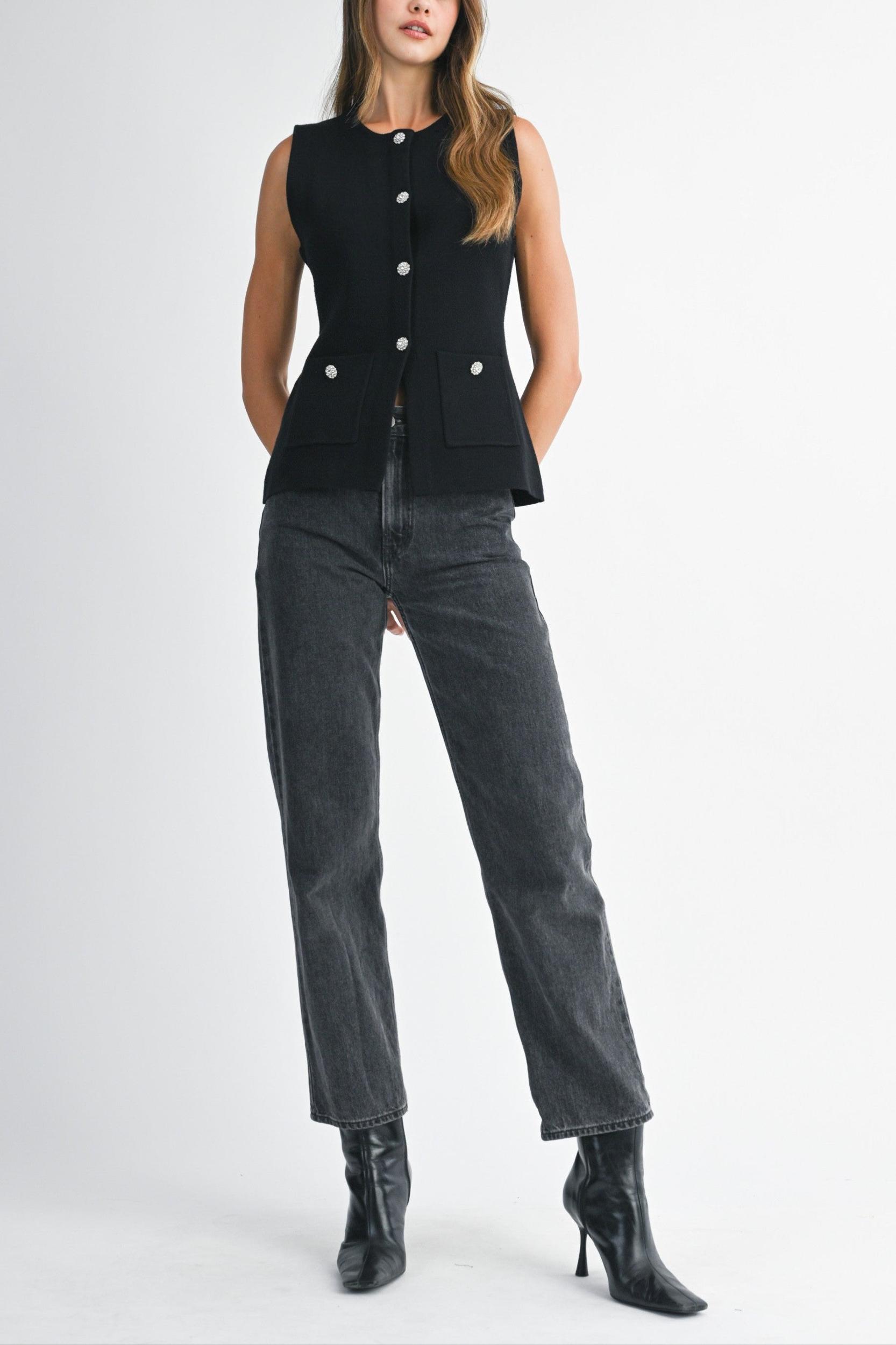 Jewel Button Down Sweater Vest Product Image