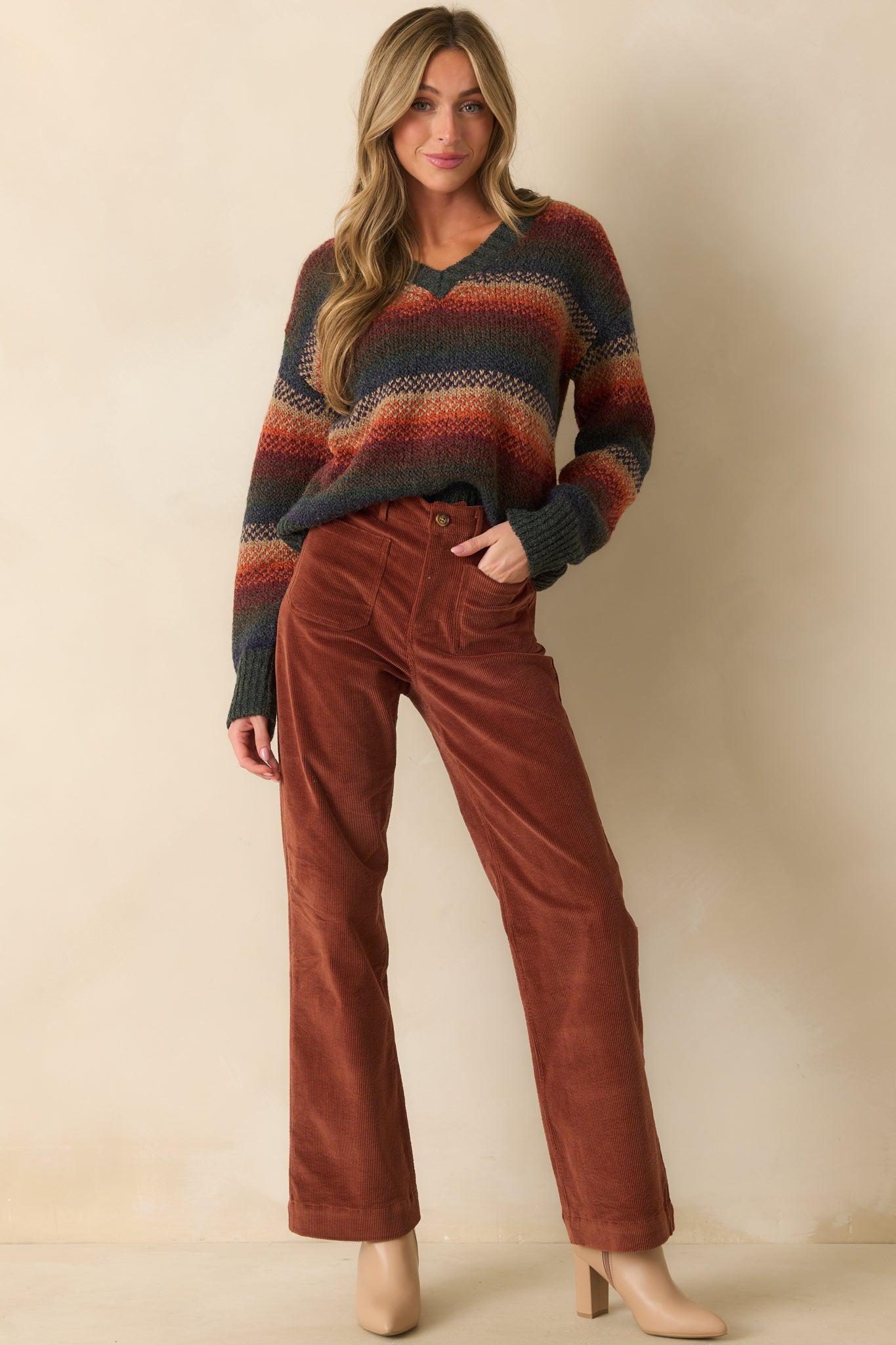 Thread & Supply Rust Multi Stripe Knit Rena Sweater Product Image