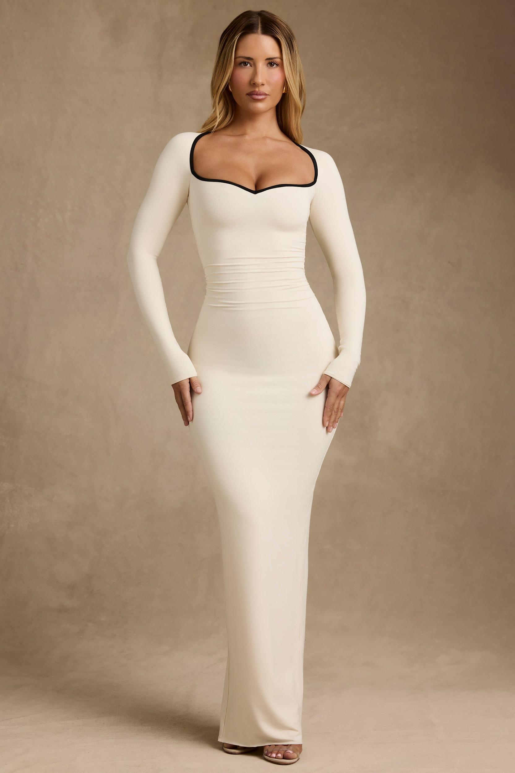 Modal Contrast-Trim Maxi Dress in Ivory Product Image