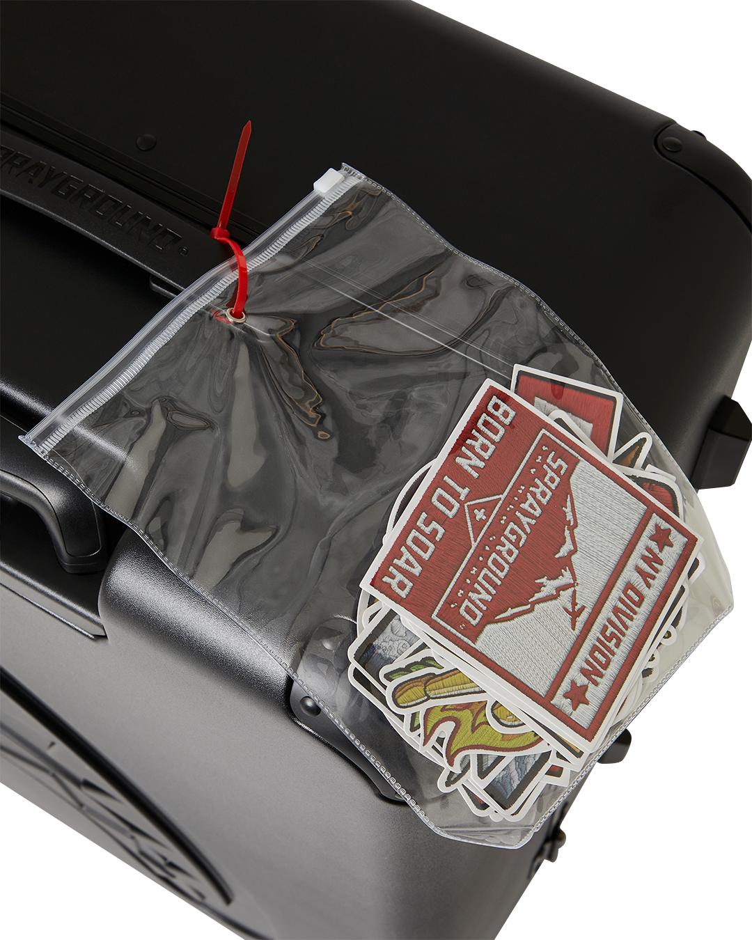 THE JOURNEY BEGINS SHARKITECTURE CARRY-ON LUGGAGE BLACK WITH EXTRA STICKERS Product Image