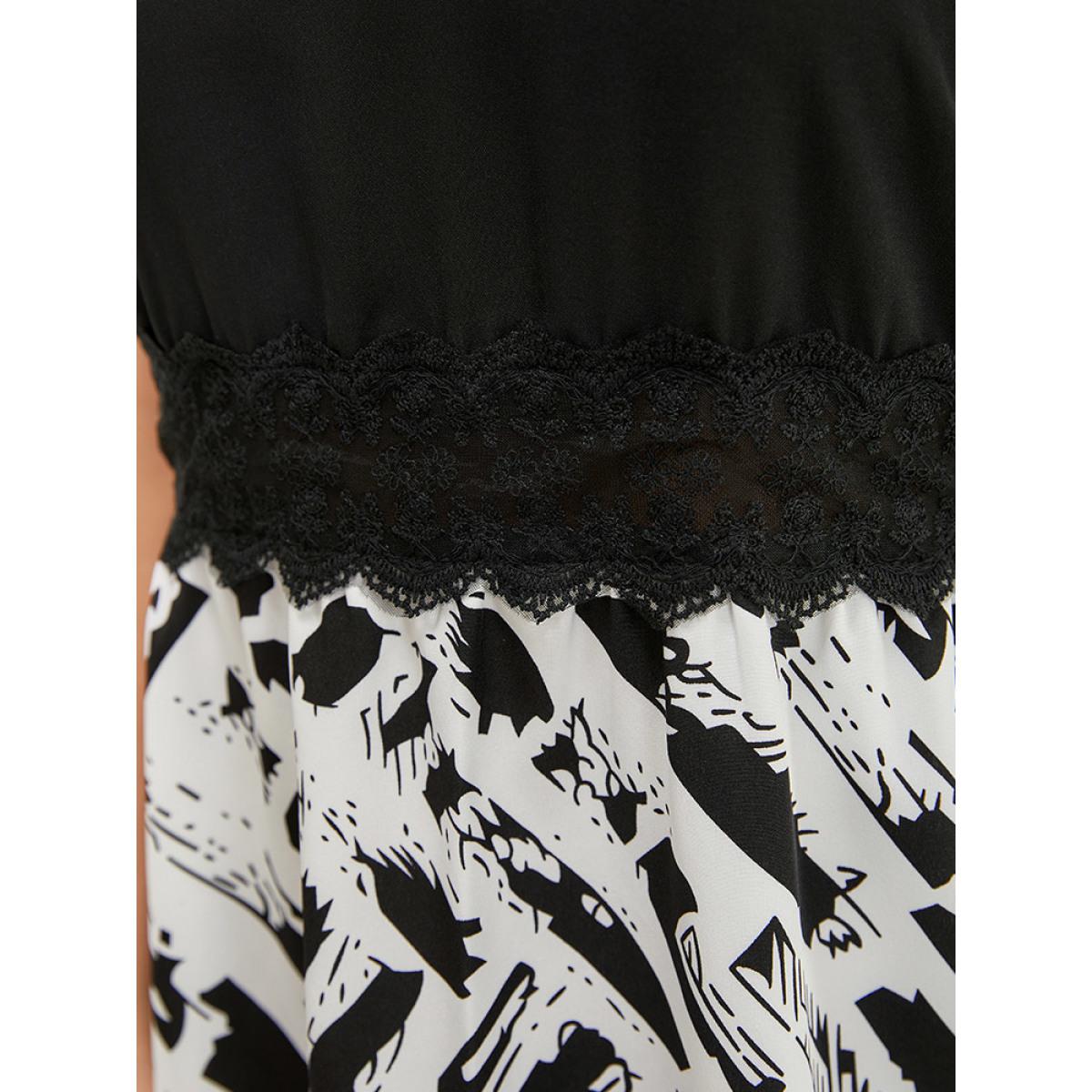 Plus Size Graphic Patchwork Pocket Contrast Lace Tank Dress Black Women Elegant Gathered V-neck Sleeveless Curvy Knee Dress BloomChic 18-20/2X Product Image