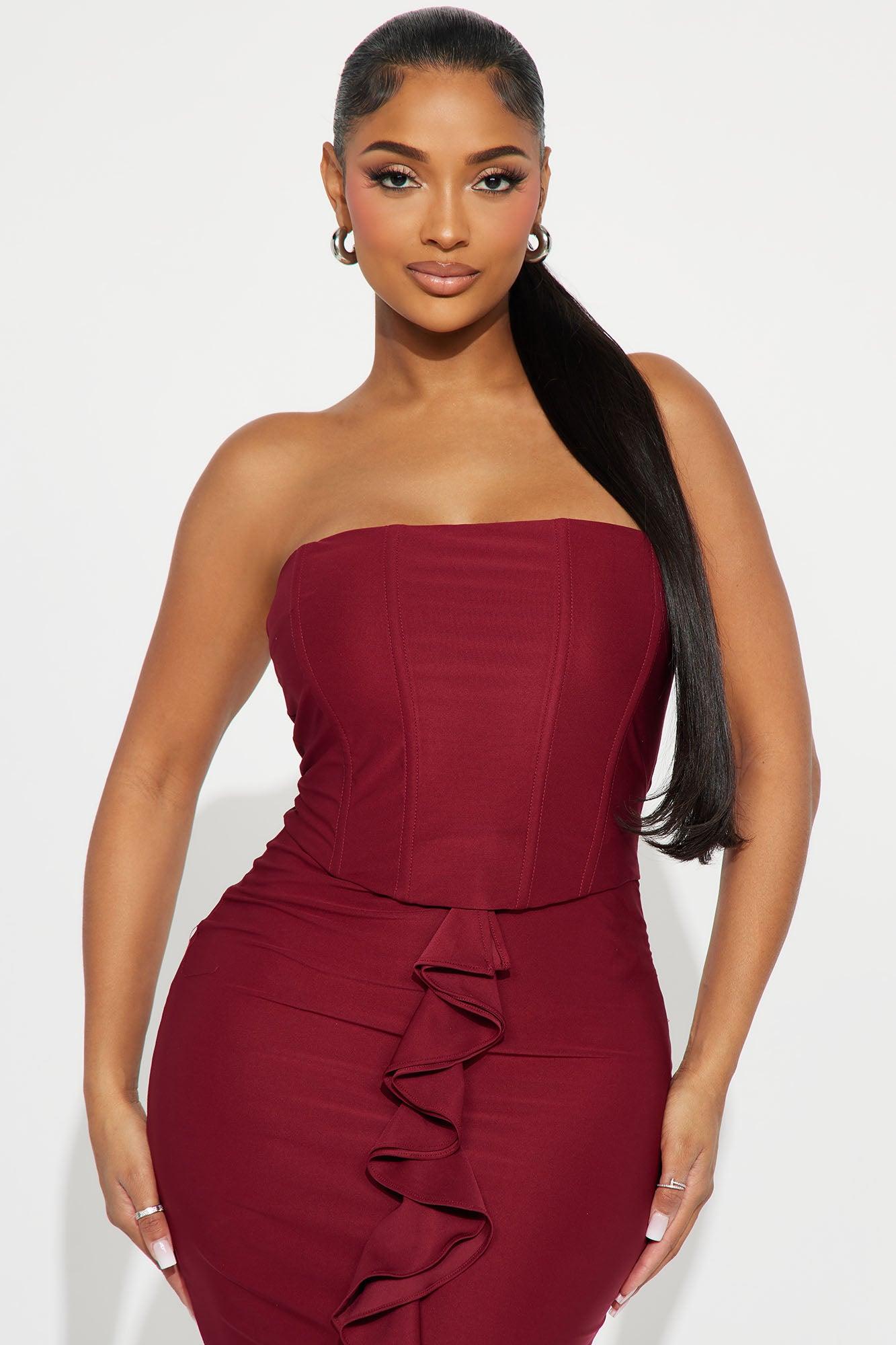 Tianna Strapless Maxi Dress - Burgundy Product Image
