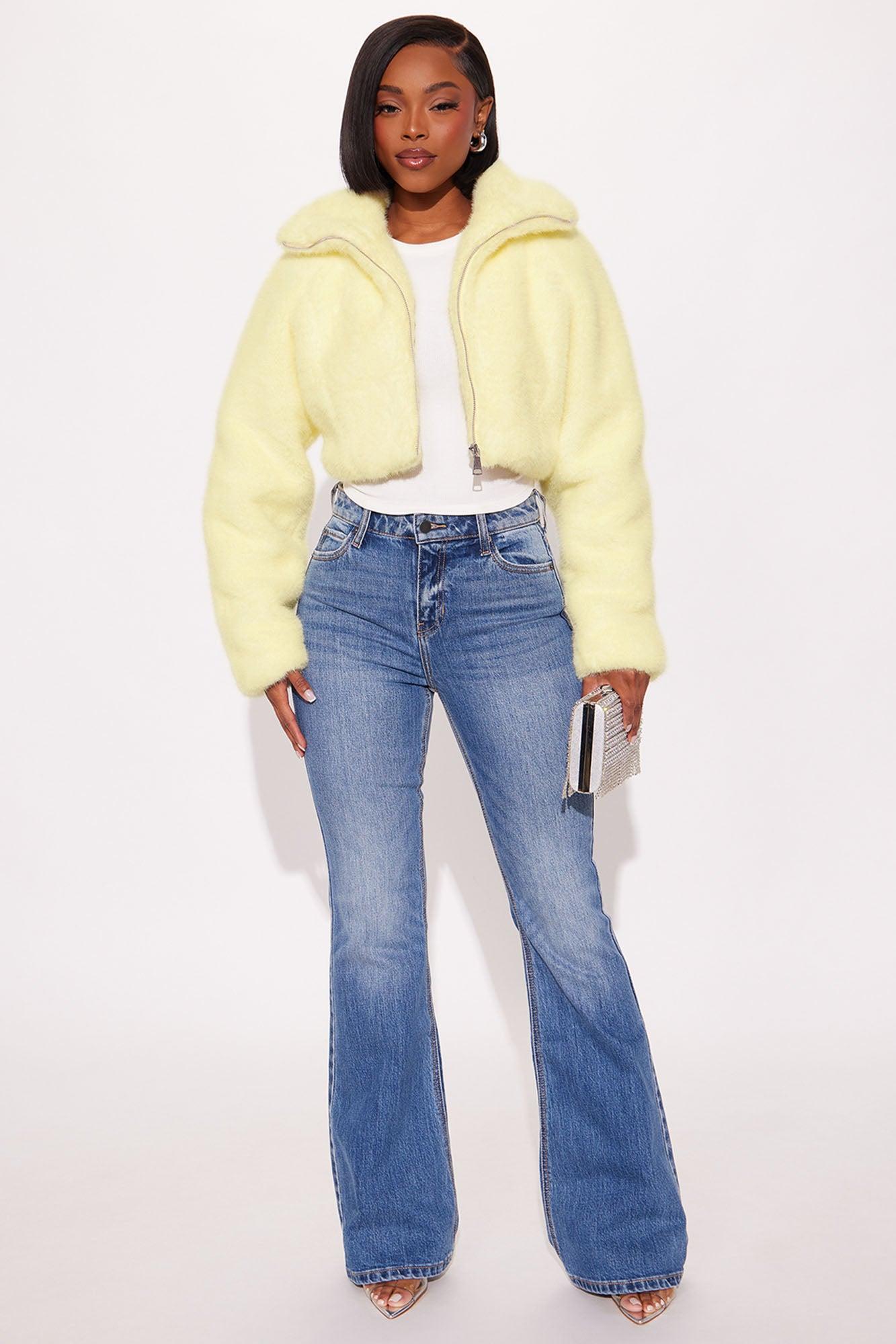 Taking Chances Cropped Faux Fur Coat - Butter Yellow Female Product Image