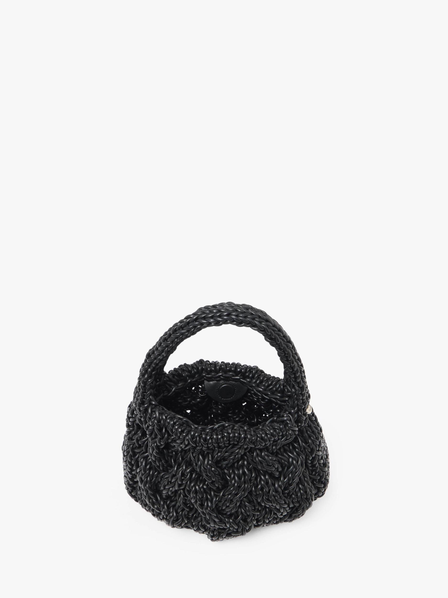 SMALL CABLE KNIT BAG - LEATHER DRAWCORD TOP HANDLE BAG Product Image