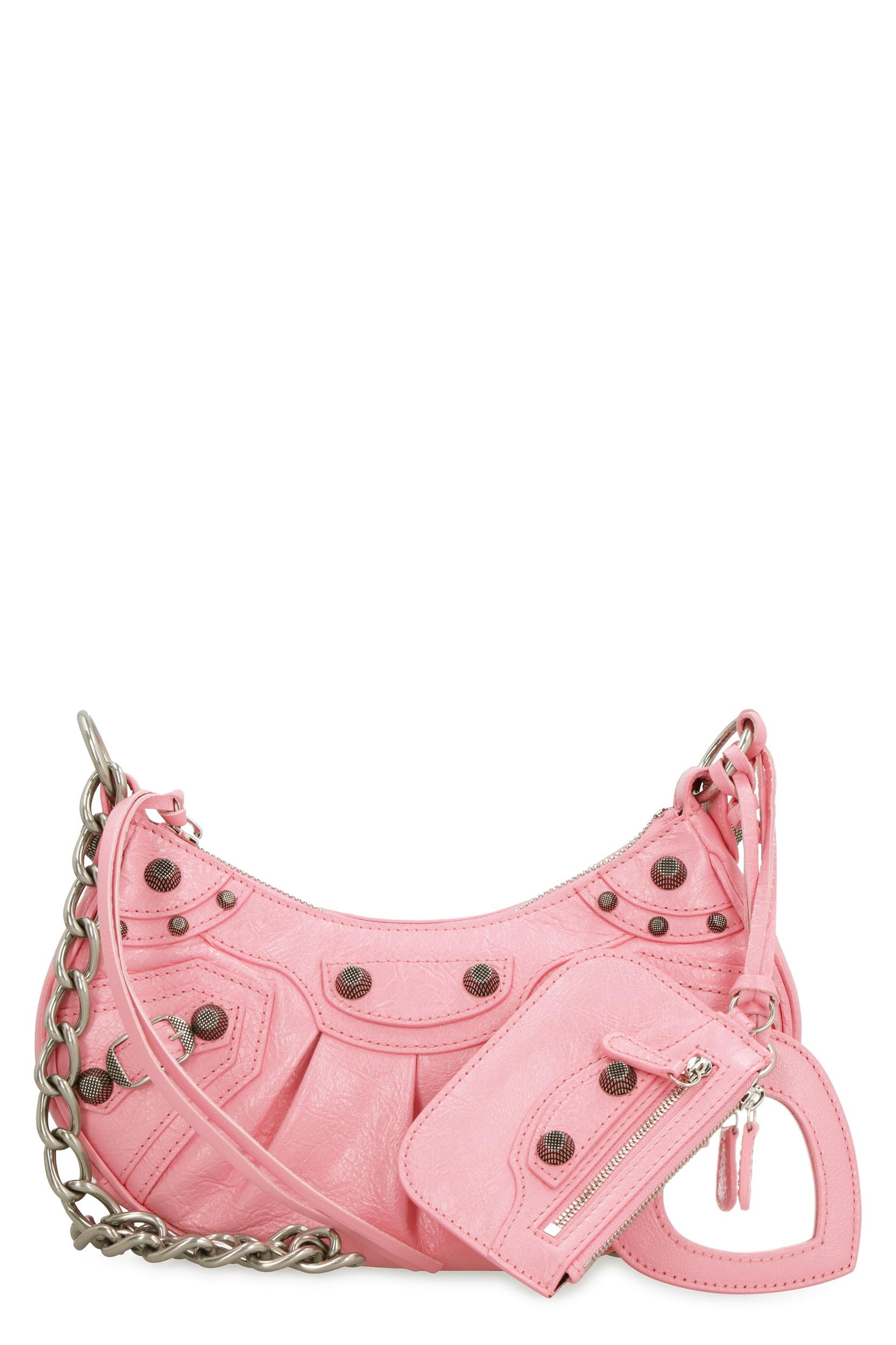 BALENCIAGA Women Pink Nappa Leather Le Cagole Xs Crossbody Bag Product Image