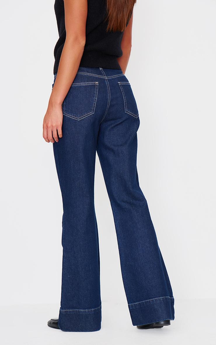 Indigo Wash Contrast Seam Flared Jeans Product Image