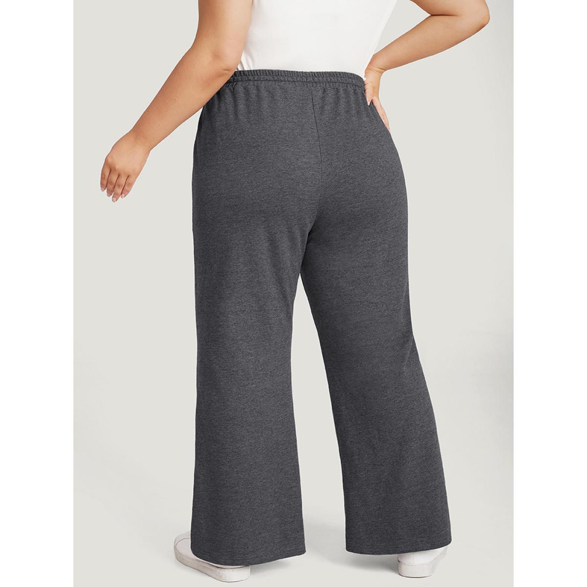 Plain Drawstring Slant Pocket Sweatpants DimGray Plus Size Women Casual Dailywear Plain 10/M Bloomchic Product Image