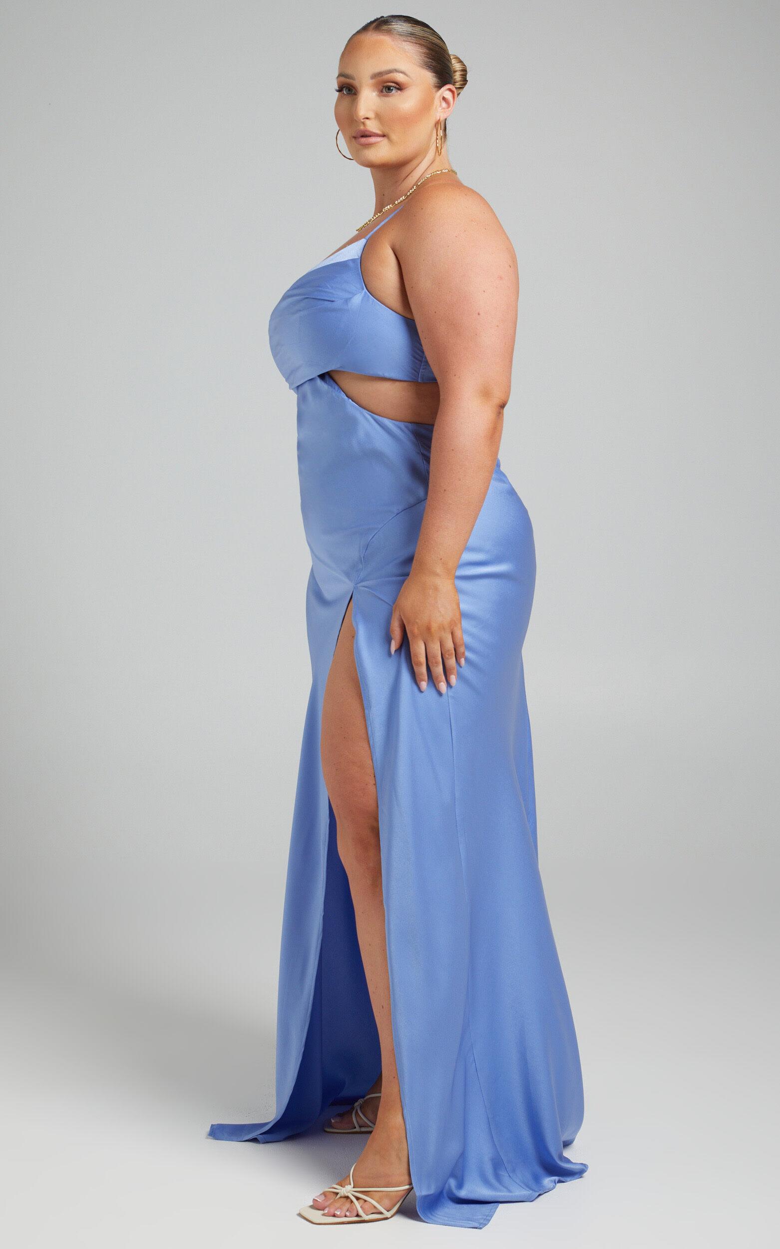 Sophie Maxi Dress - Cowl Neck Cross Back Dress in Blue Product Image