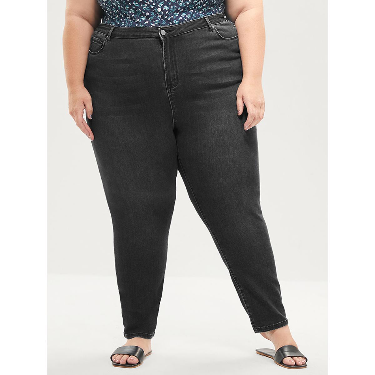 Plus Size Skinny Extremely Stretchy High Rise Medium Wash Sculpt Waist Jeans Women Black Casual Plain Tummy control Super stretch Slanted pocket Jeans BloomChic 10/M Product Image